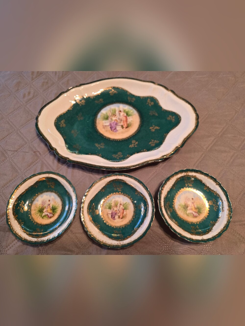 Vintage Early 1900 L. Strauss & Sons Porcelain Platter & 3 Bowls.Made in Austria